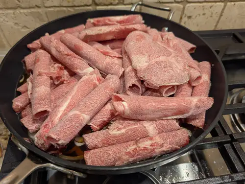 Gyu Don in pan before cooking