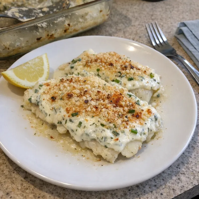 Fish Fillets with Creamy Dill Topping