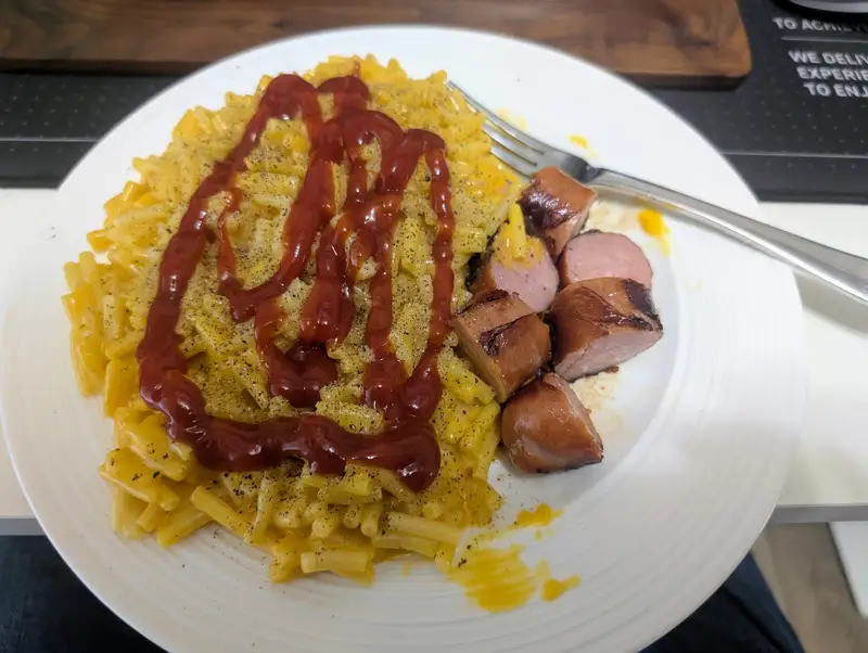 Microwave Kraft Dinner & Smokies